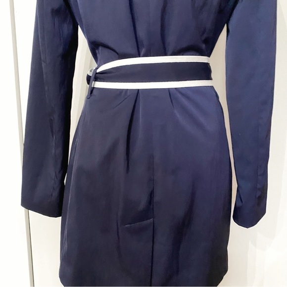 BANANA REPUBLIC NAVY WHITE BUTTON FRONT BELTED TRENCH  COAT - XS - Picture 9 of 15